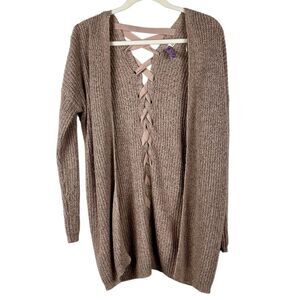 Alya Open Front Long Sleeve Knit Lace Up Back Cardigan Medium